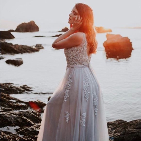 Stunning Floral V-Neck Prom Dress - Picture 2 of 8